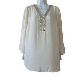 JM Collection Women’s Off White Women's Top with Silver Sequin Accents- Size 1X